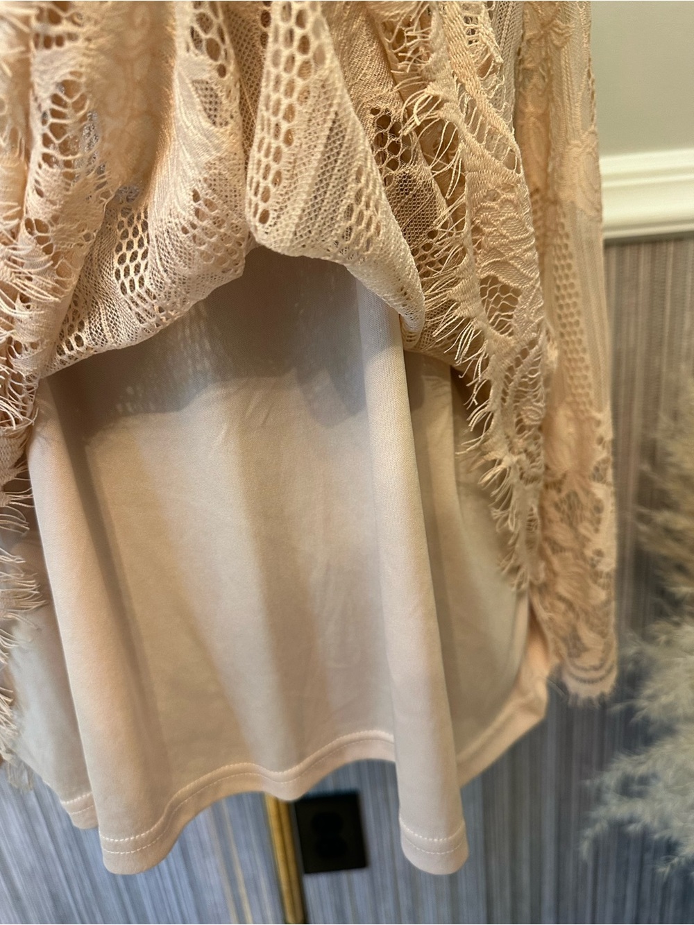Ultra Pink Blush Floral Lace Mock Neck Long Sleeve Blouse XL - Picture 5 of 15
